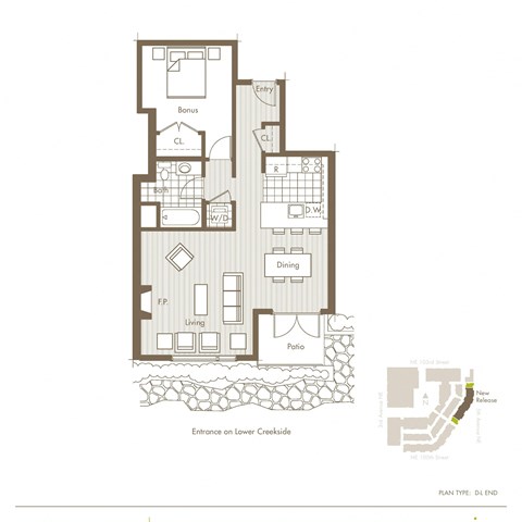 Floor plan for 1 bed, 1 bath, 788 sqft